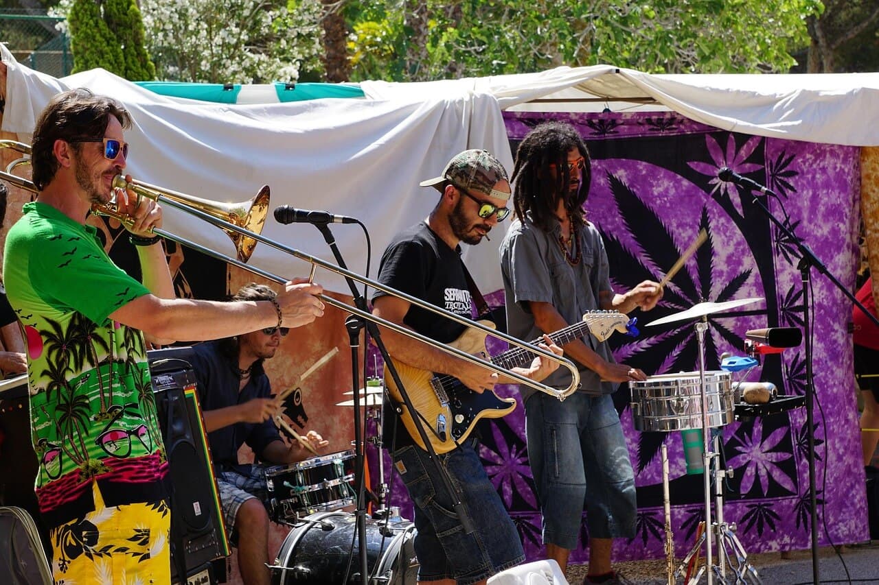 Live band performing at an outdoor festival